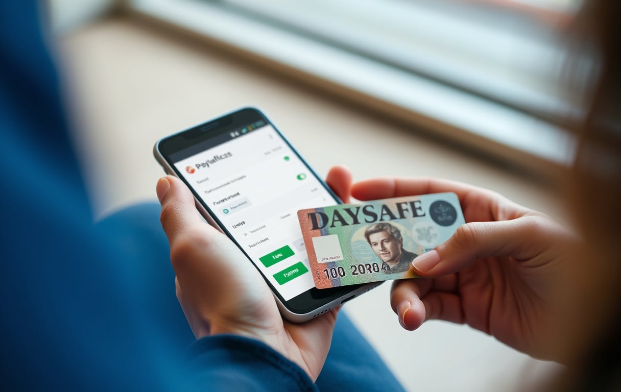 Person som betaler med Paysafecard på en odds-side på mobilen.